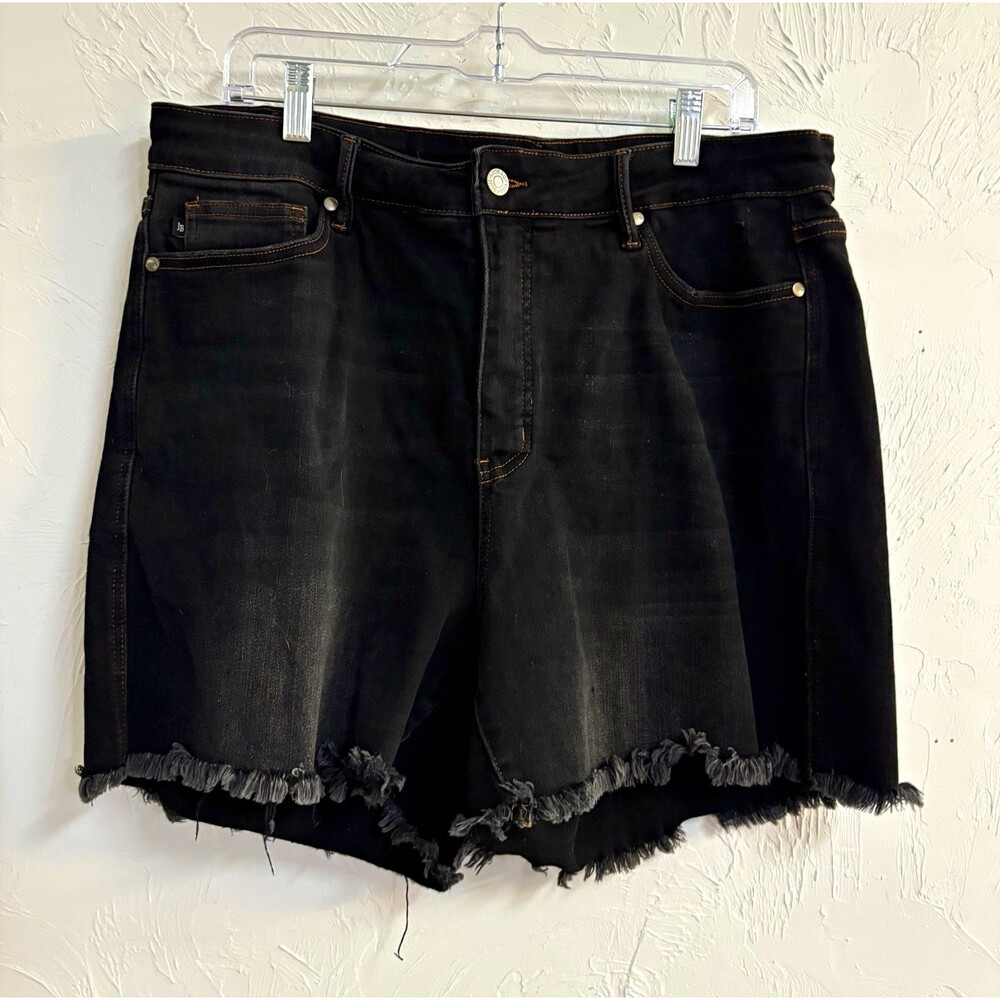 Judy Blue Los Angeles Women's Black Denim Cut-Off Fringe Hem Shorts Plus 2XL